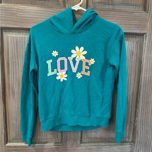 Jumping Beans Teal Hoodie with Love and Floral Design